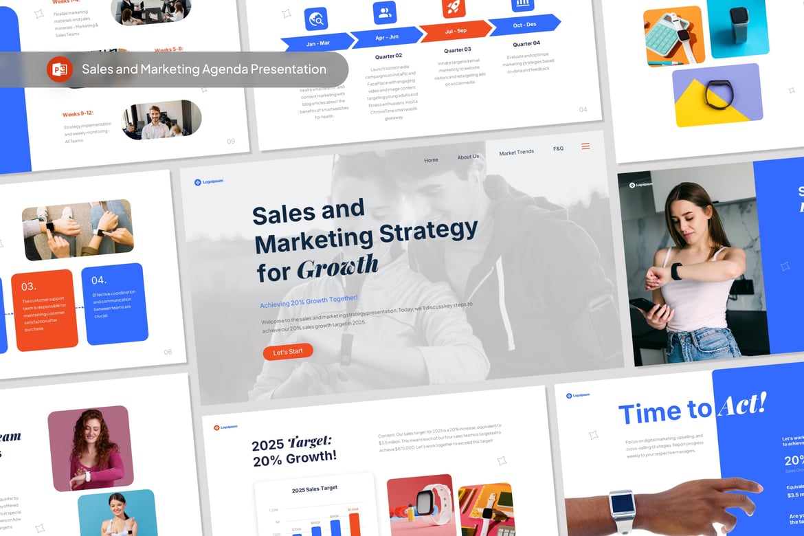 Template PowerPoint Agenda Penjualan dan Pemasaran yang Menarik