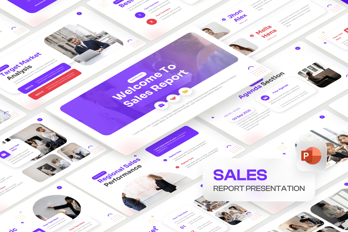 Template PowerPoint Laporan Penjualan Modern dan Menarik
