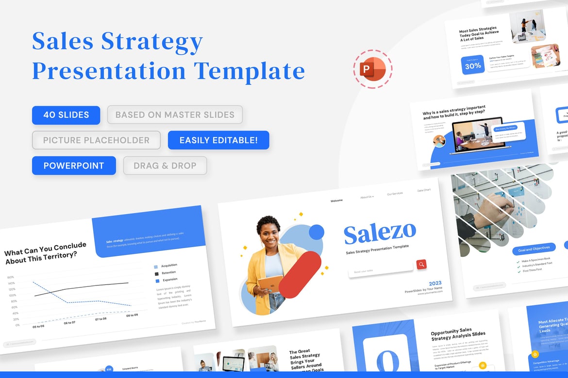 Template PowerPoint Strategi Penjualan Salezo yang Menarik