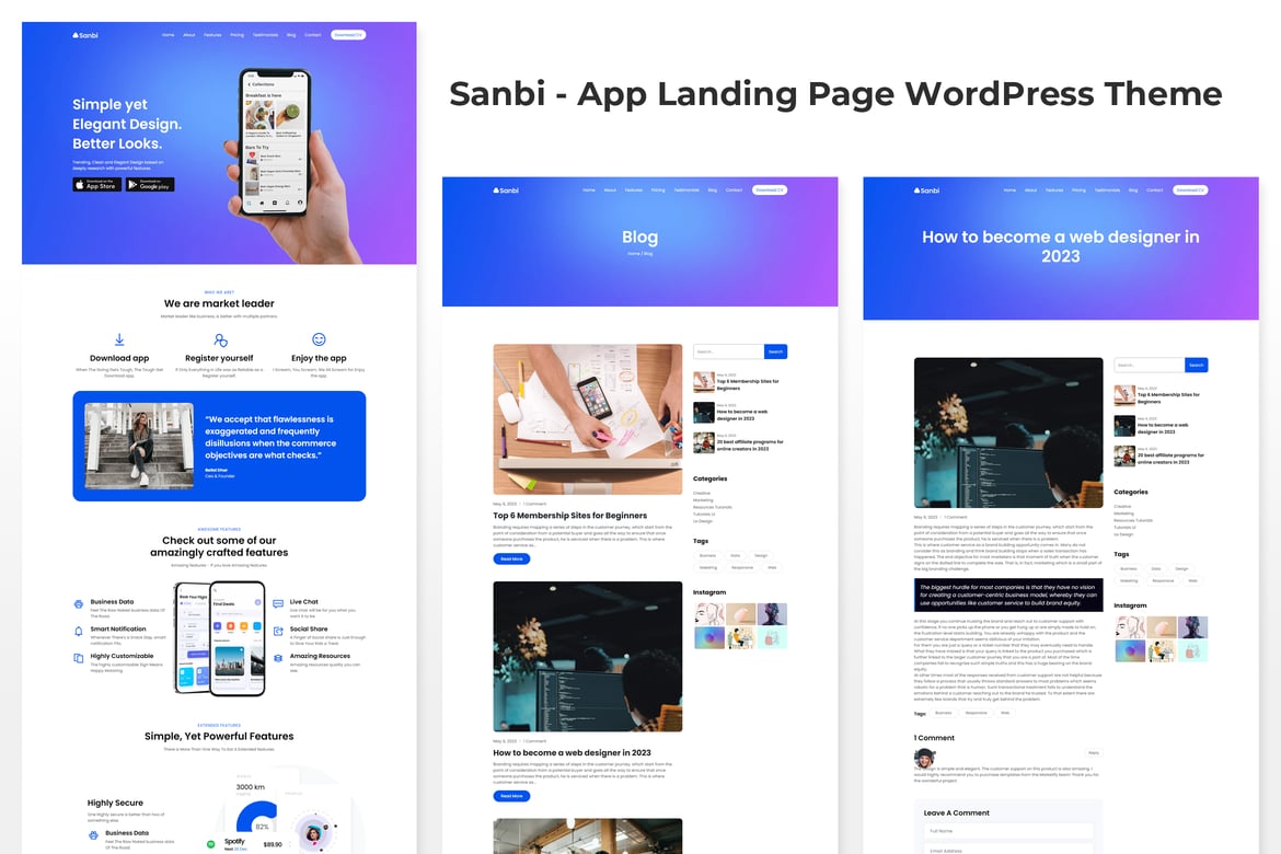 Sanbi - Tema WordPress untuk Halaman Landing Aplikasi yang Menarik