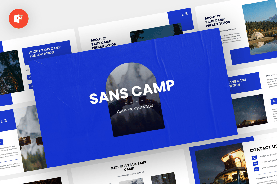 Template Presentasi PowerPoint Sans Camp yang Modern dan Profesional