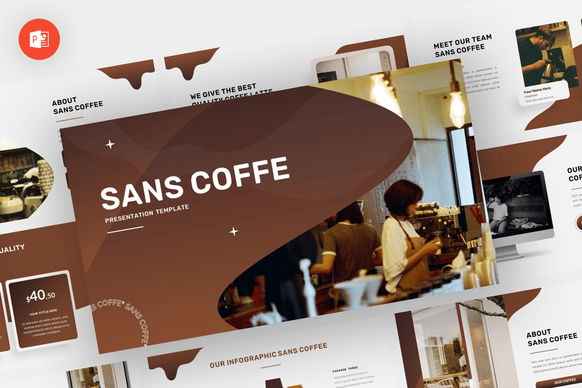 Template Presentasi Powerpoint Sans - Desain Kopi Modern dan Profesional