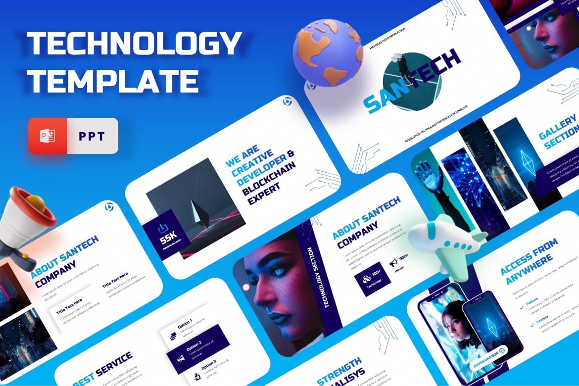 Santech - Template PowerPoint Teknologi yang Profesional dan Modern