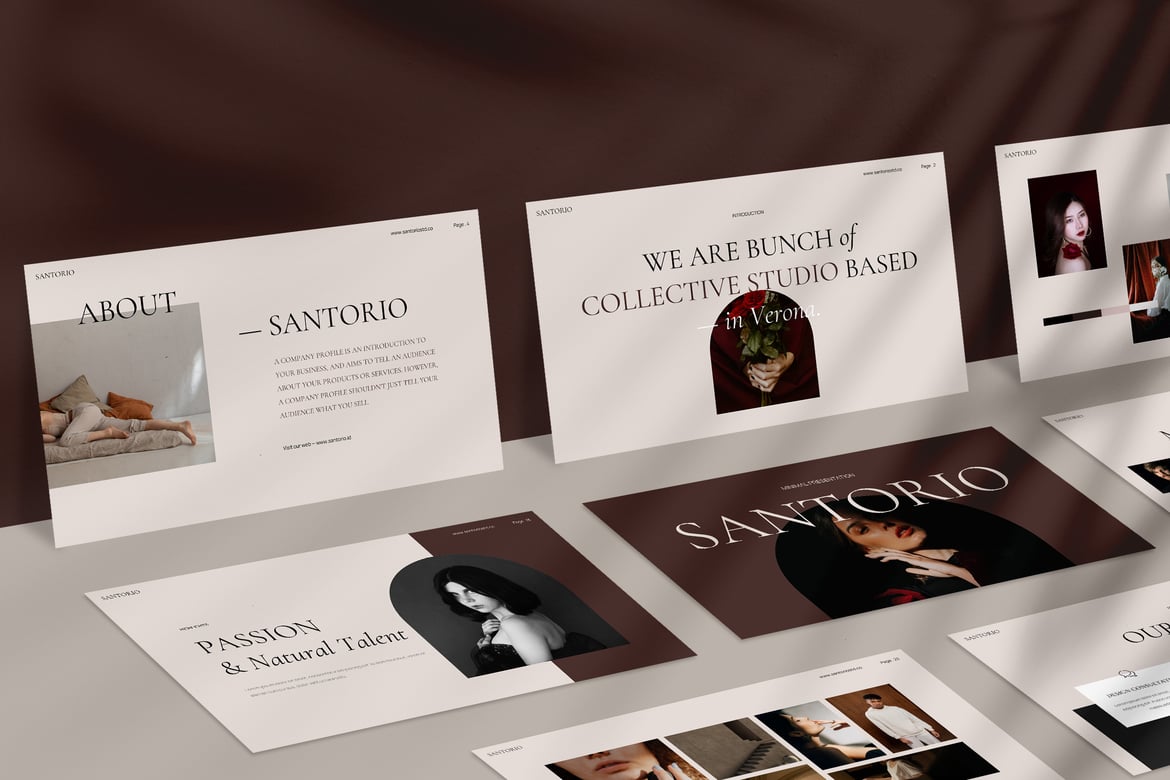 Template Presentasi Santorio yang Minimalis dan Modern