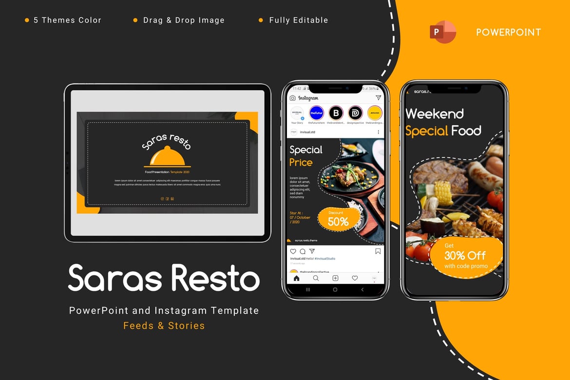 Template PowerPoint & Instagram Saras Resto - Desain Modern untuk Branding Anda