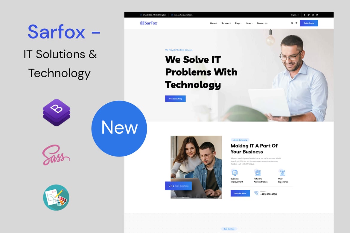 Sarfox - Template Website Solusi IT dan Teknologi yang Modern