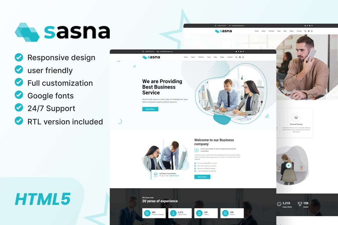 Sasna - Template Website Bisnis Serbaguna dengan Desain Modern dan RTL