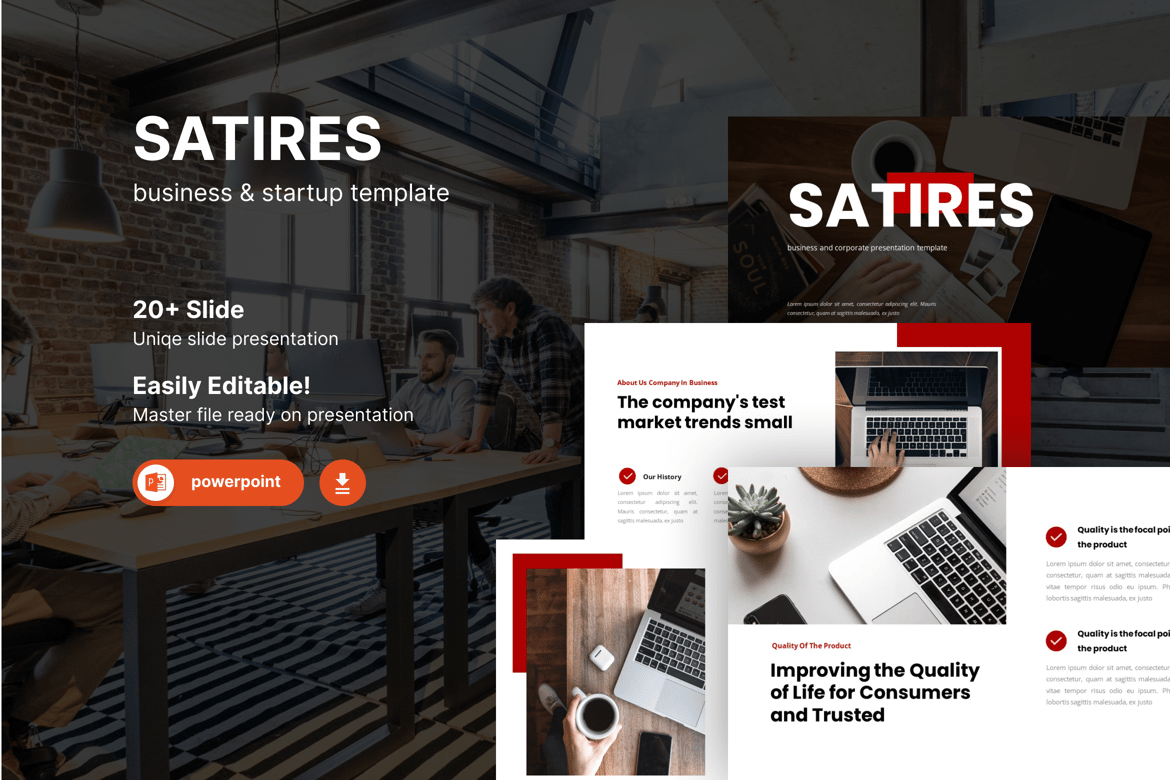 Template Powerpoint Satires – Solusi Presentasi Bisnis Startup Anda