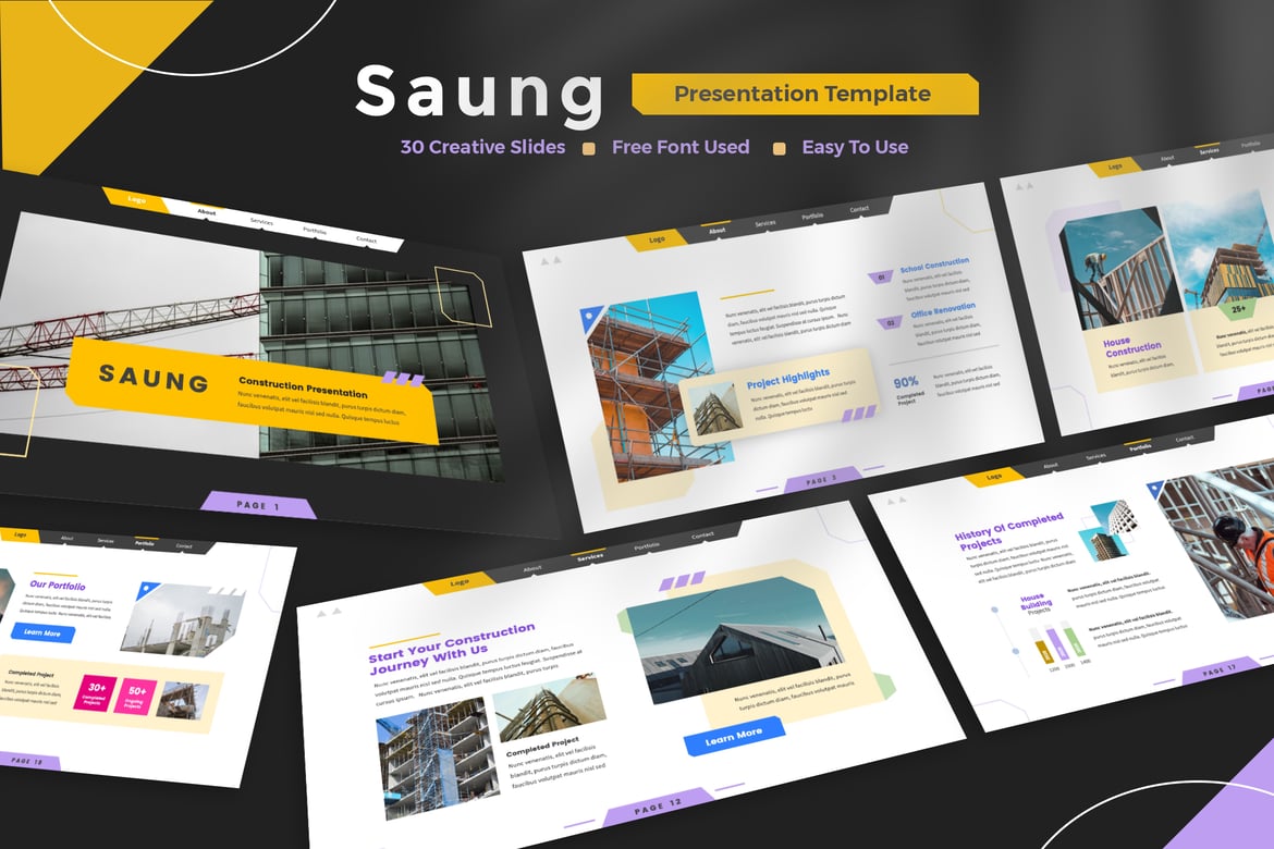 Template Presentasi PowerPoint Saung untuk Konstruksi yang Modern dan Kreatif
