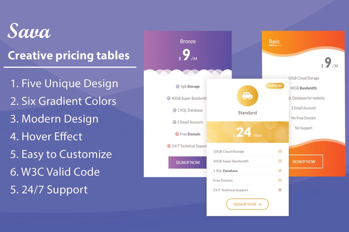 Sava - Template Website Tabel Harga dan Rencana Berlangganan yang Kreatif