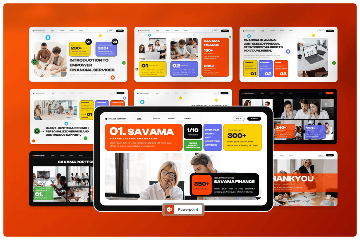 Template Presentasi Kreatif Savama untuk Perusahaan Keuangan