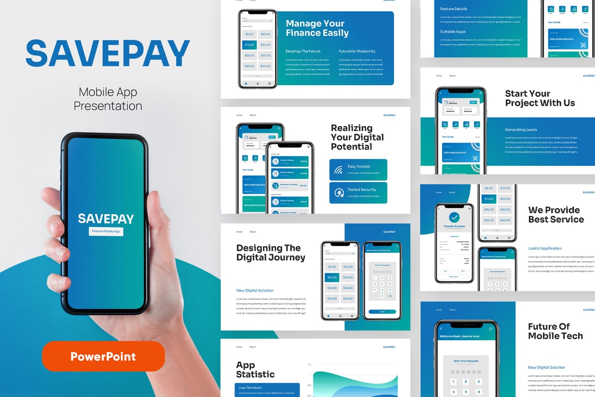 Template Presentasi PowerPoint Savepay untuk Aplikasi Mobile Anda