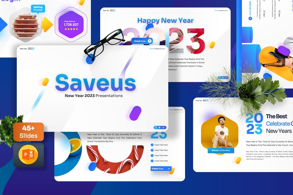 Template PowerPoint Saveus - Meriahkan Tahun Baru Anda