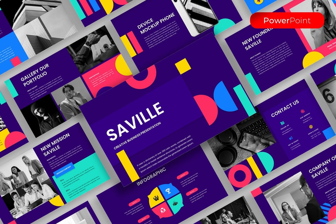 Saville - Template PowerPoint Bisnis Kreatif yang Menarik
