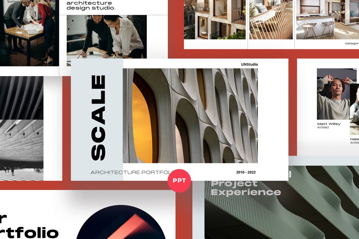 Template PowerPoint Arsitektur Scale yang Modern dan Menarik