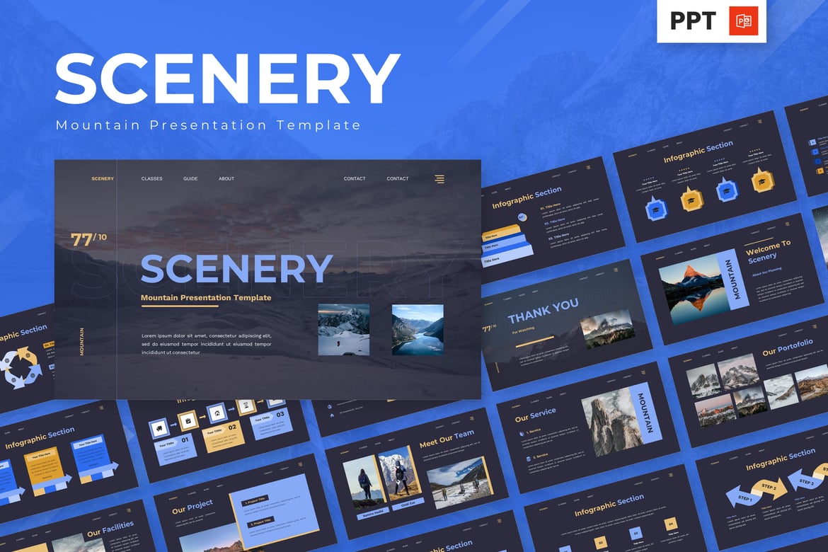 Template Presentasi Powerpoint Pemandangan Gunung yang Menakjubkan