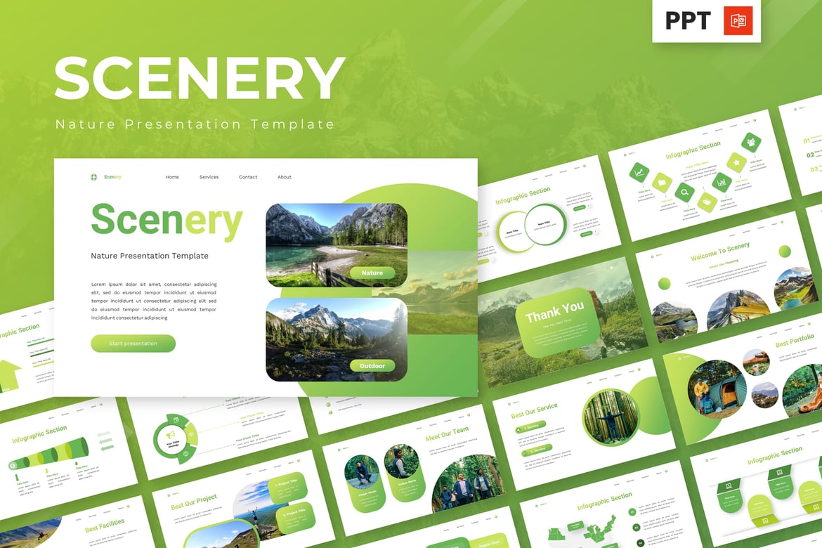 Template Powerpoint Pemandangan Alam yang Menawan