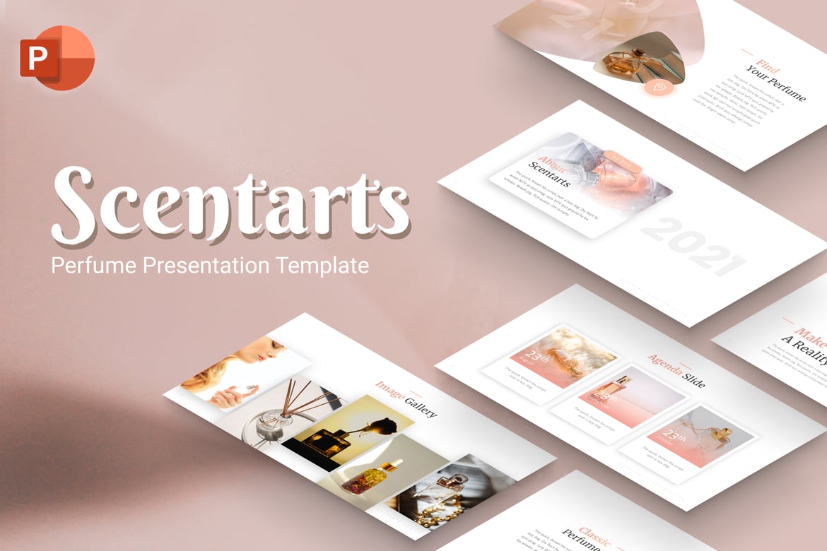 Template Presentasi PowerPoint Scentarts Perfume yang Minimalis dan Profesional