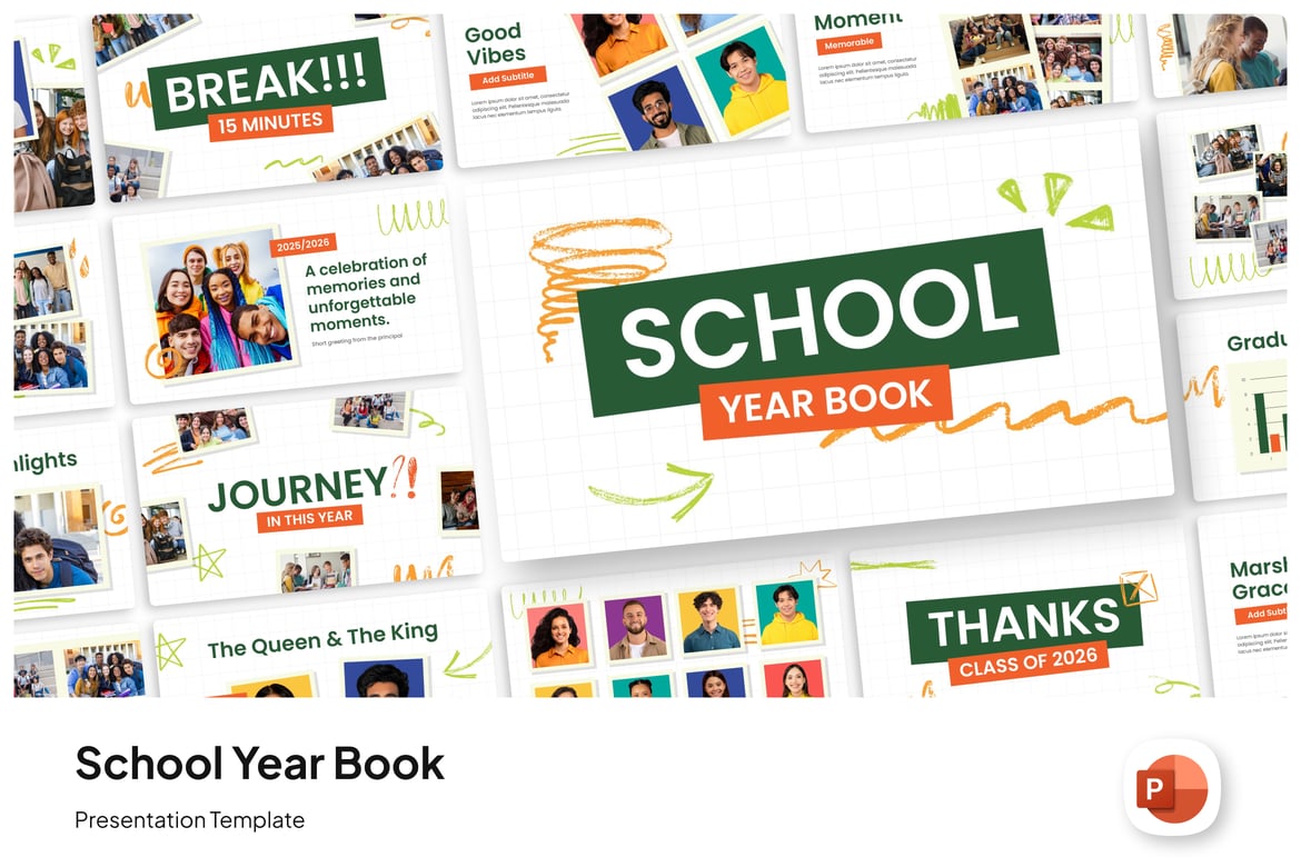 Template PowerPoint Buku Tahunan Sekolah yang Kreatif dan Menarik