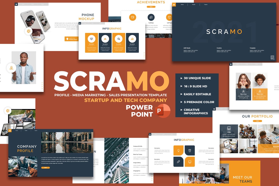 Scramo - Template Presentasi Powerpoint untuk Startup dan Teknologi