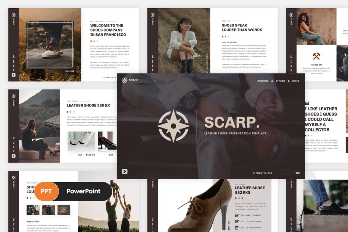 Template PowerPoint Sepatu Kulit yang Menawan untuk Presentasi Anda