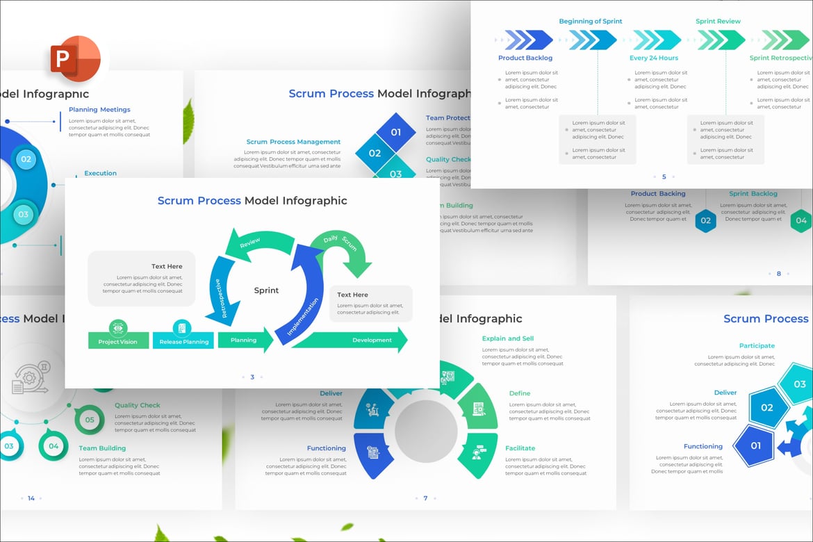 Template PowerPoint Infografis Model Proses Scrum yang Menarik