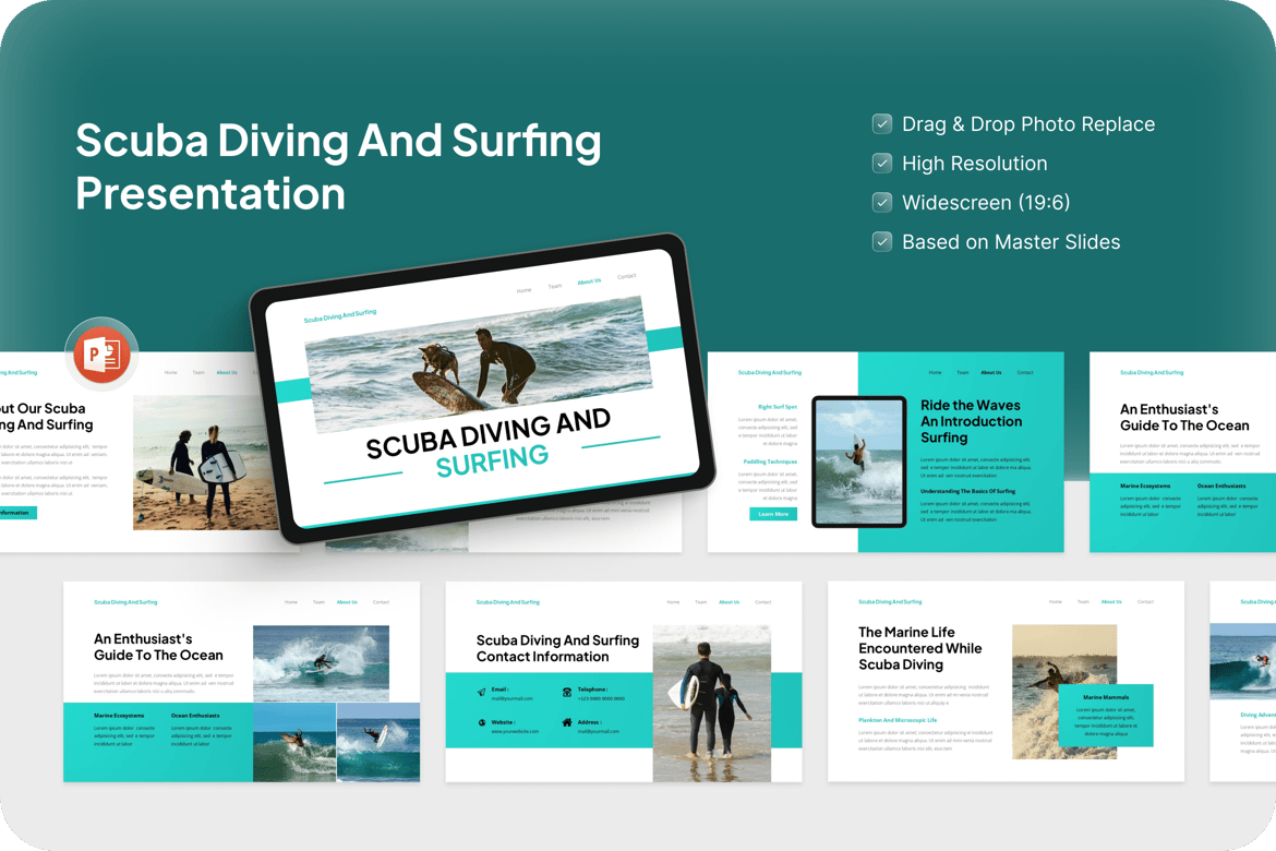 Template Presentasi PowerPoint Petualangan Scuba Diving dan Surfing
