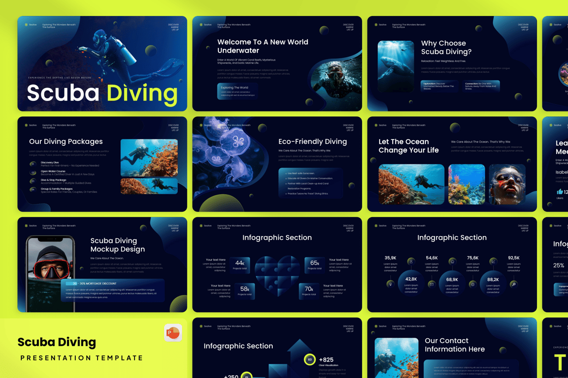Template Presentasi PowerPoint Scuba Diving yang Menarik
