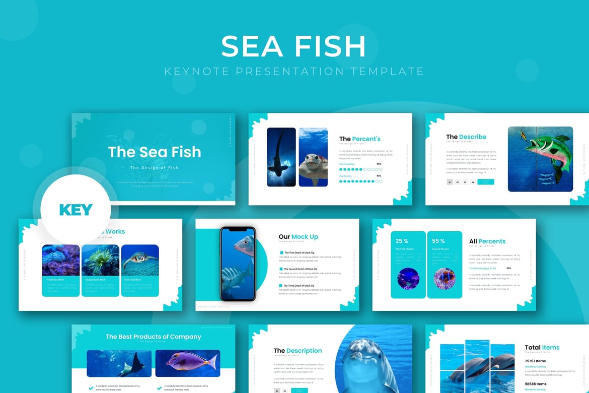 Template Presentasi PowerPoint Sea Fish - Desain Menarik dan Multifungsi