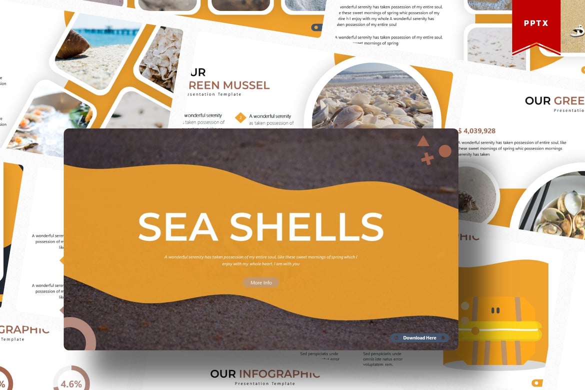 Template Presentasi PowerPoint Sea Shells yang Menarik