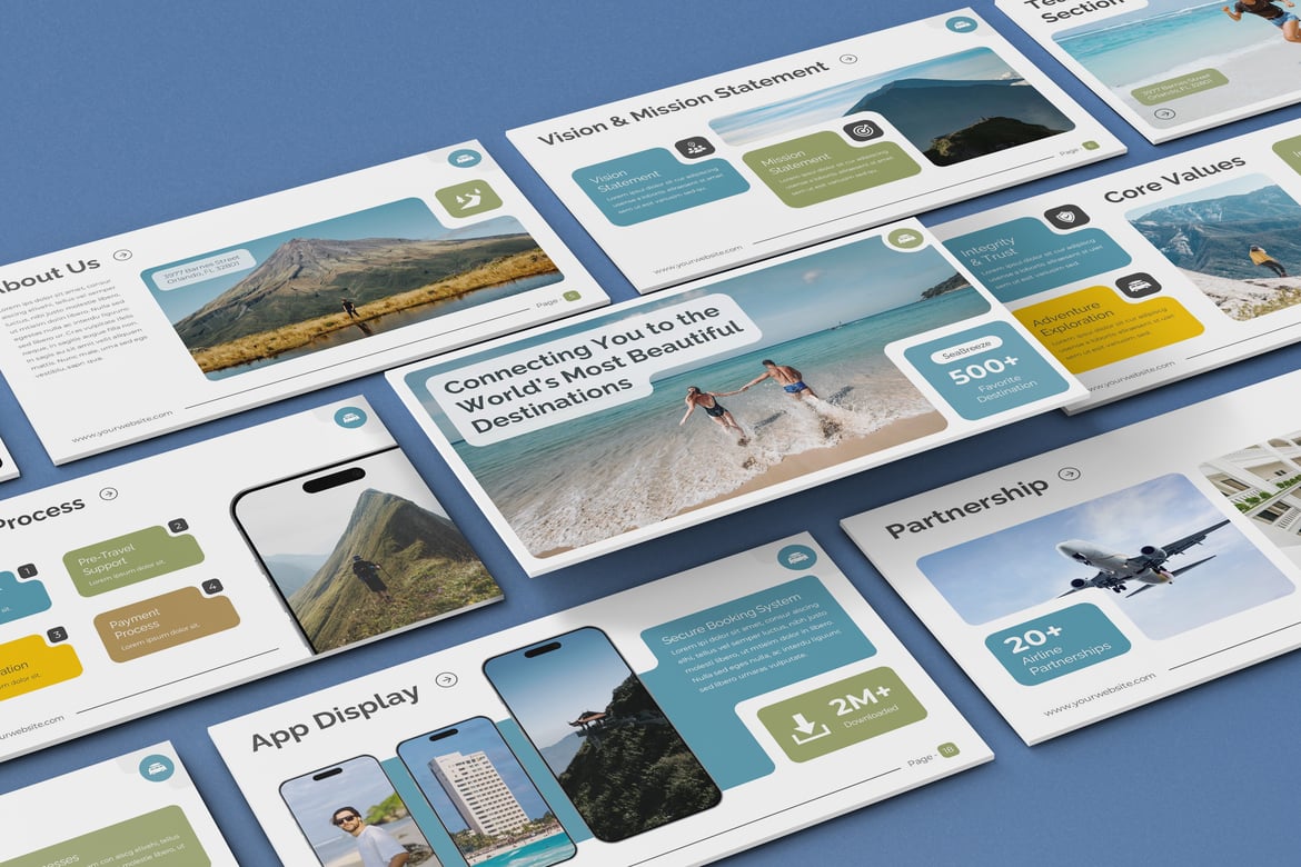 Template Presentasi Perjalanan Seabreeze yang Stylish dan Profesional