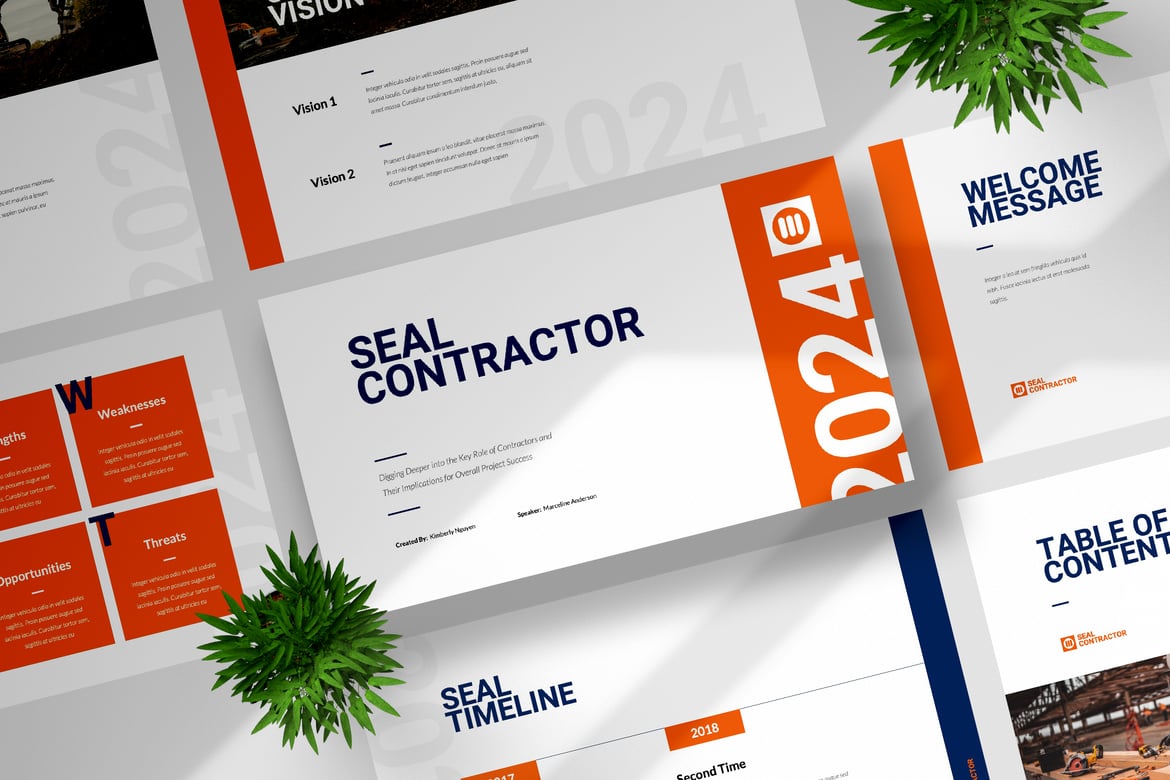 Template Presentasi PowerPoint Seal Constructor yang Modern dan Kreatif