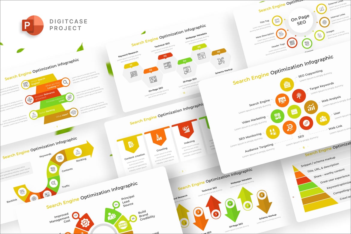 Template PowerPoint Infografis Optimasi Mesin Pencari yang Menarik