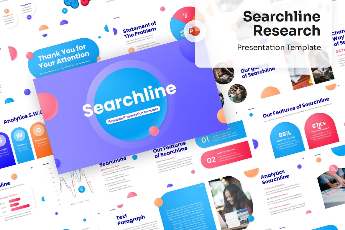 Template Presentasi PowerPoint Searchline Research yang Menarik
