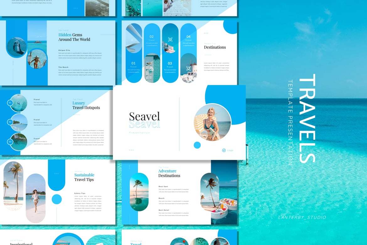 Template Presentasi PowerPoint Seavel untuk Perjalanan yang Menawan