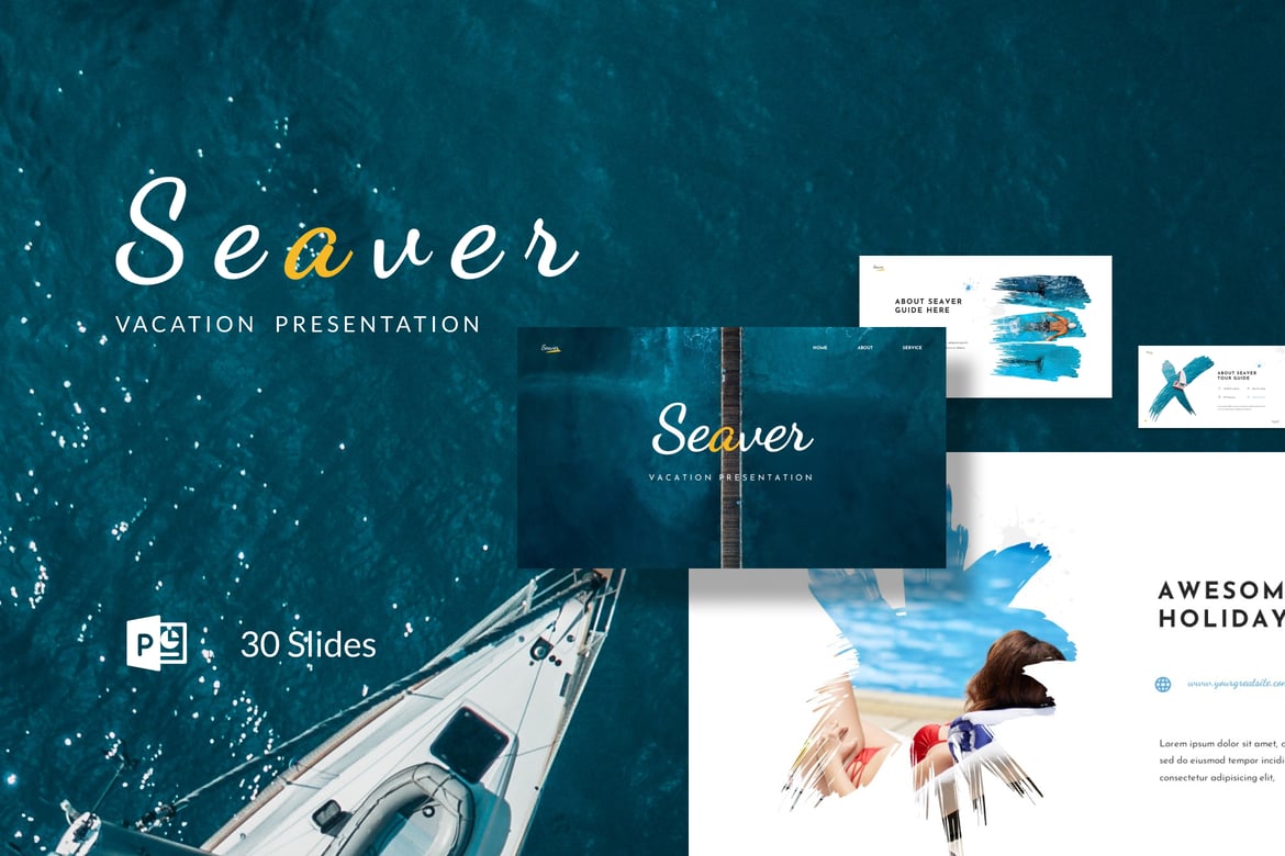 Template PowerPoint Seaver - Presentasi Liburan yang Menarik
