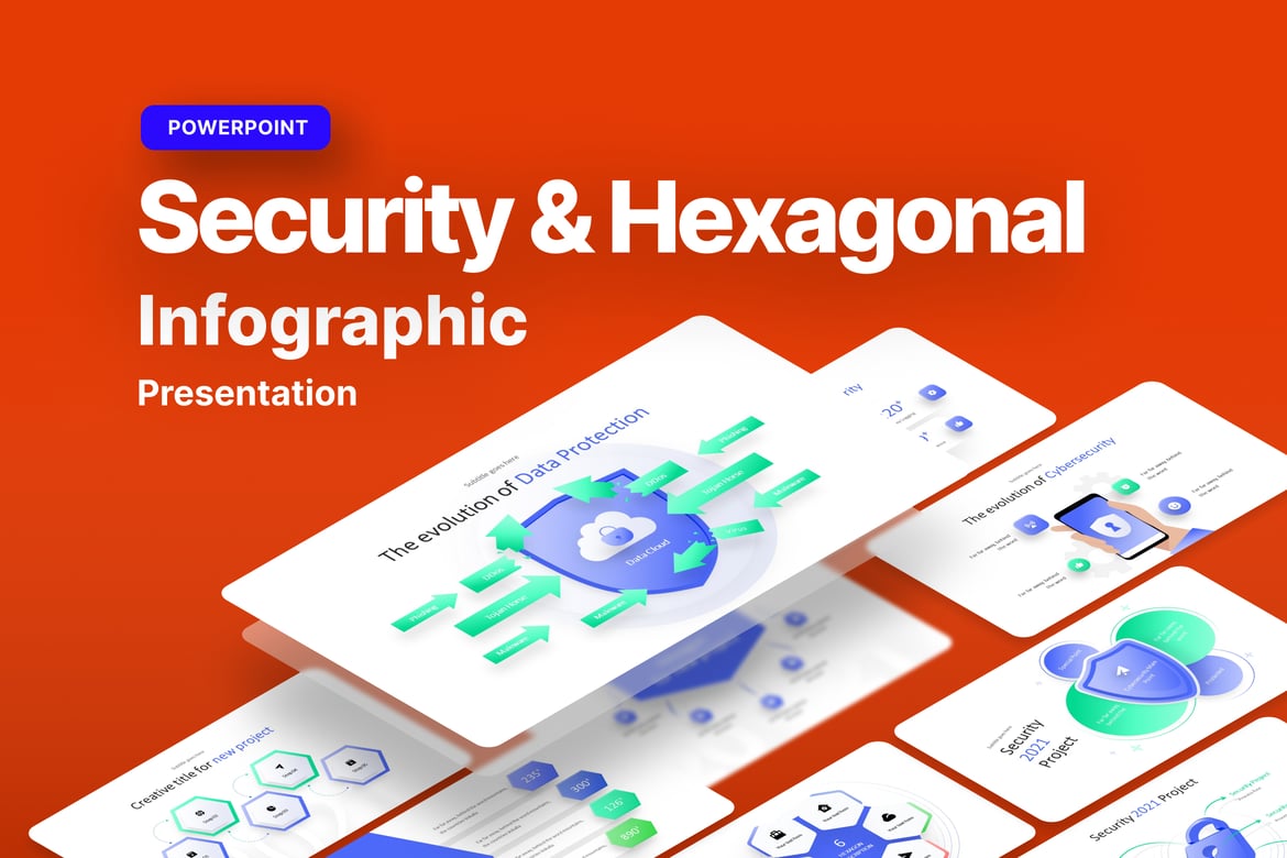 Template PowerPoint Keamanan & Hexagonal yang Menarik