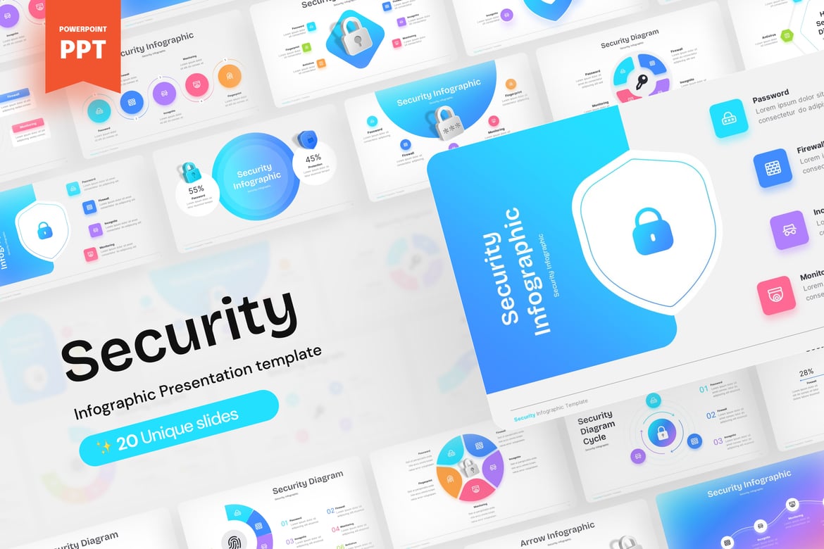 Template Presentasi PowerPoint Infografis Keamanan yang Menarik