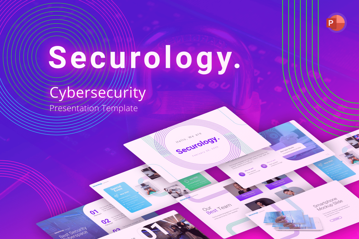 Template PowerPoint Keamanan Siber Securology yang Menarik