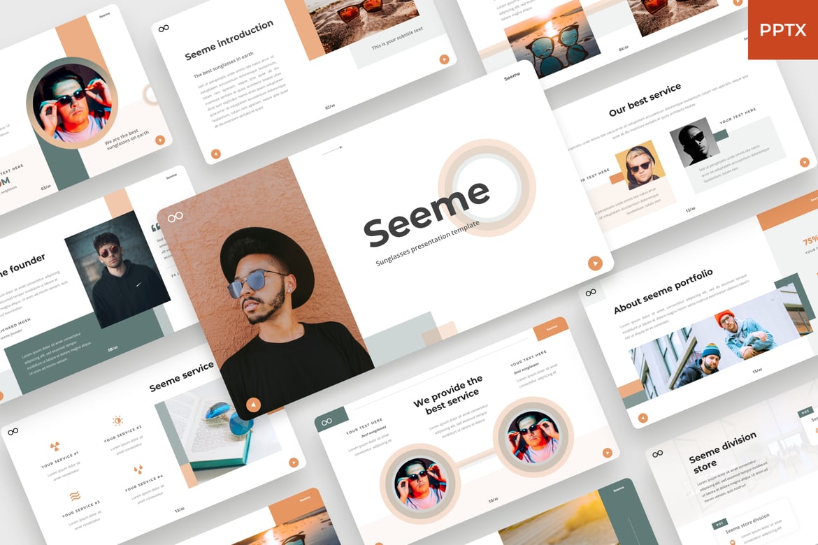 Template Presentasi PowerPoint Seeme - Desain Kacamata yang Modern dan Elegan