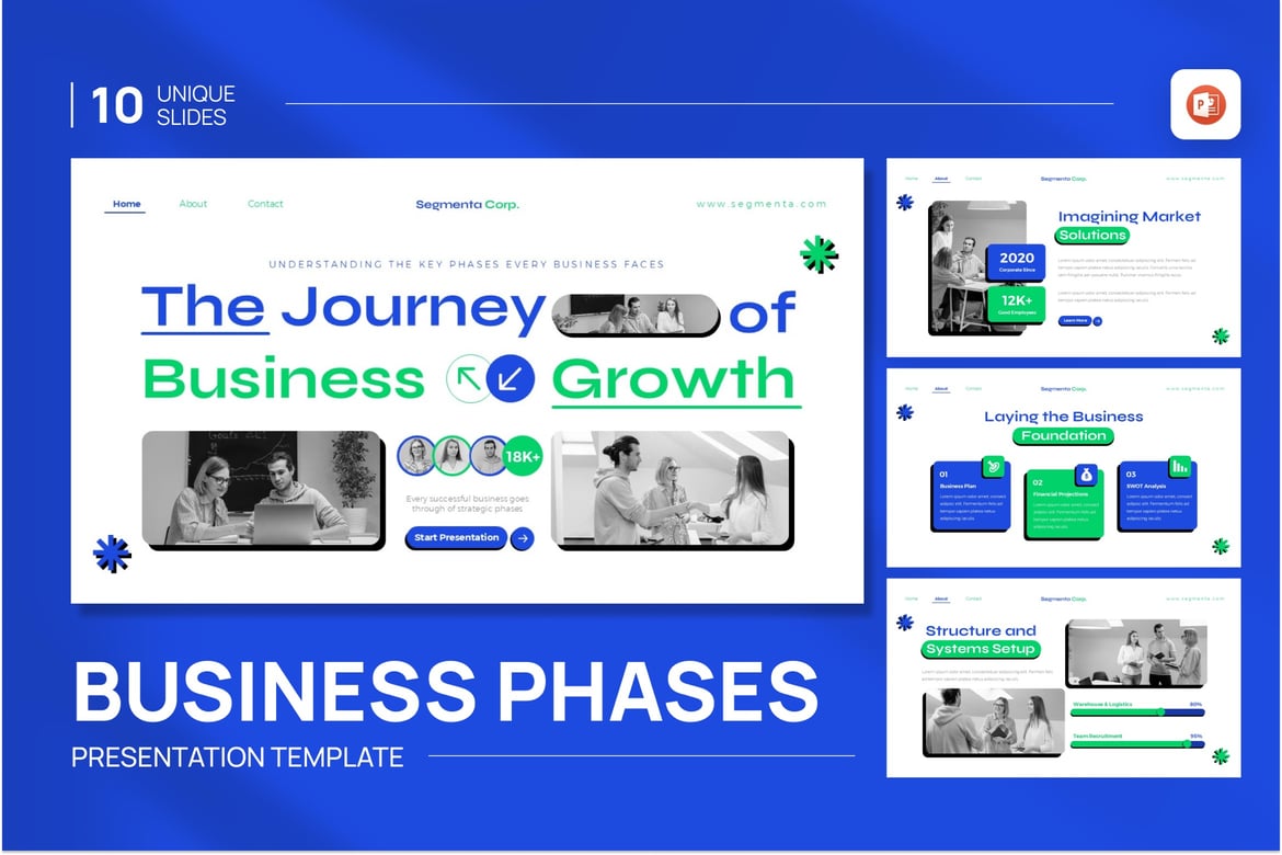 Template PowerPoint Fase Bisnis Segmenta Corp yang Memukau