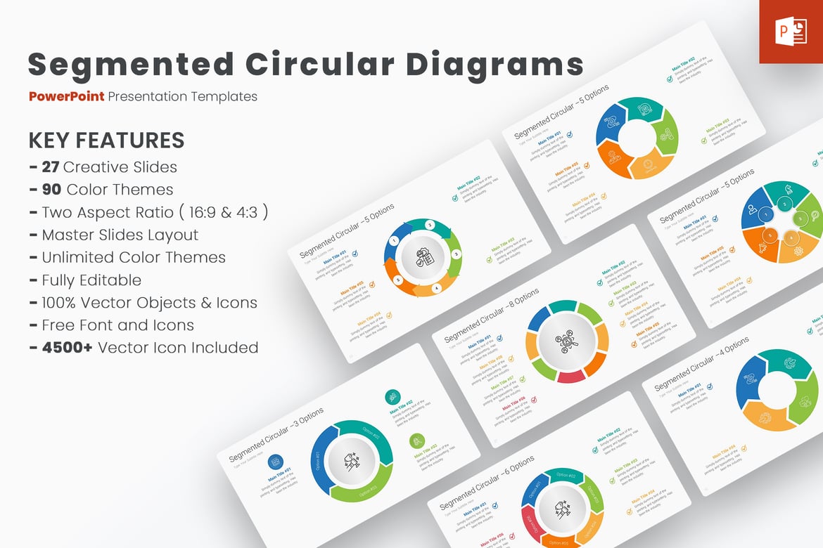 Template PowerPoint Diagram Lingkaran Tersegmentasi yang Menarik