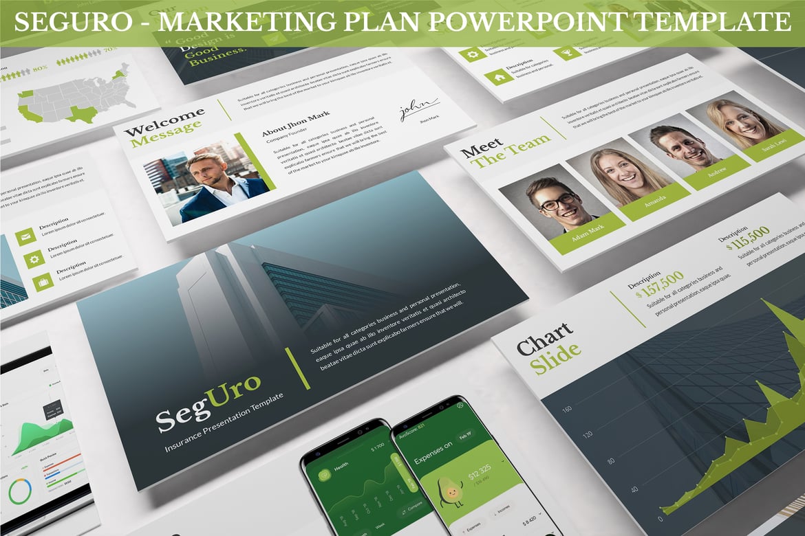 Template Presentasi PowerPoint Rencana Pemasaran Seguro yang Minimalis dan Modern