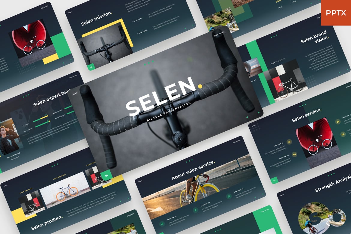 Template Presentasi PowerPoint Selen untuk Bisnis Sepeda yang Menarik