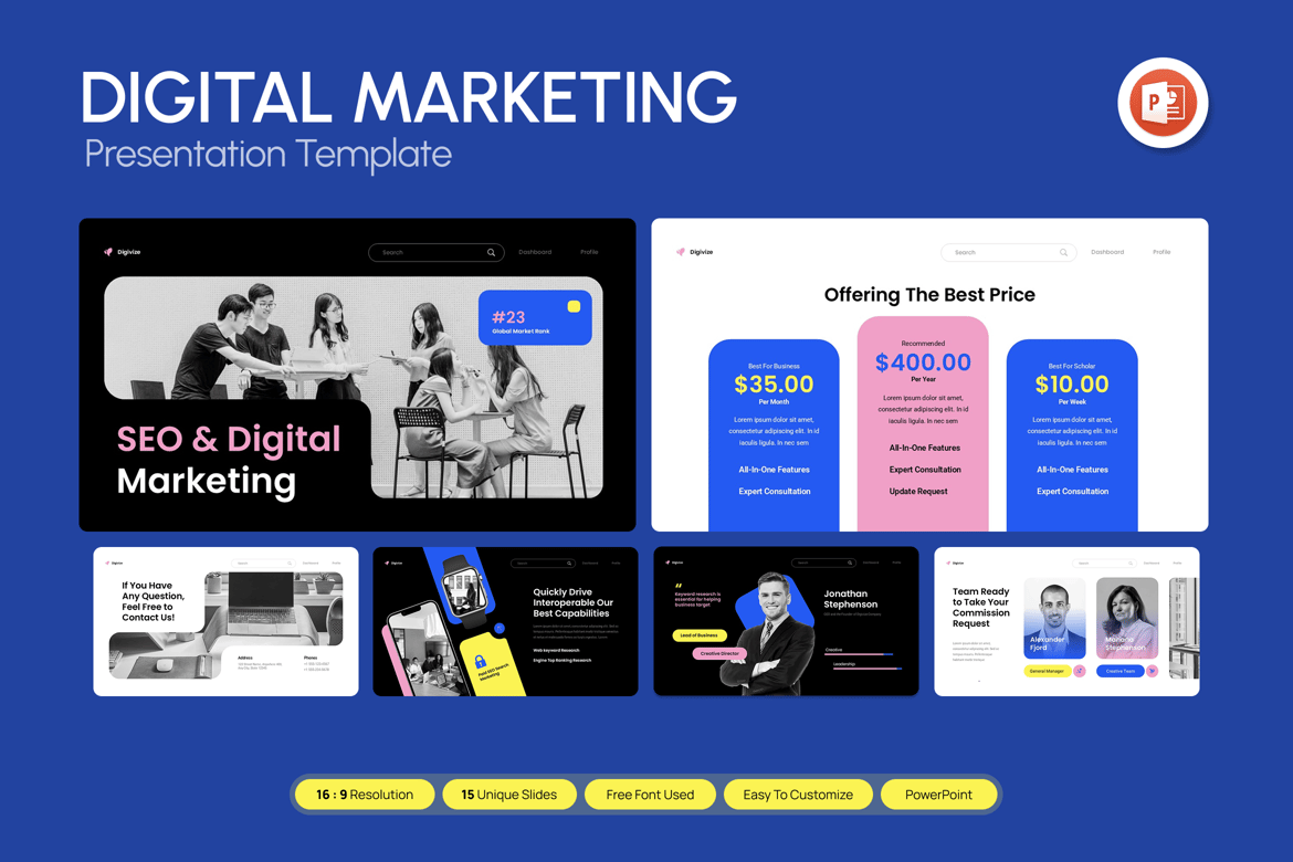 Template Presentasi PowerPoint SEO dan Pemasaran Digital yang Menarik