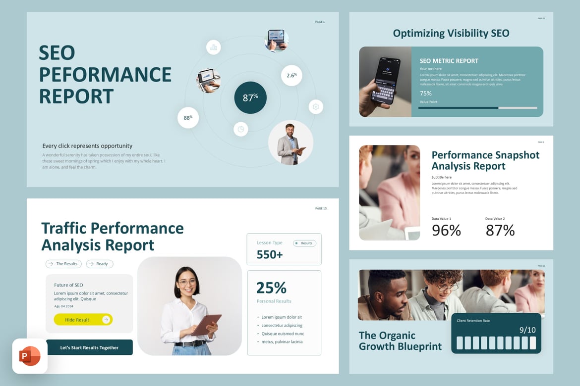 Template Presentasi PowerPoint Laporan Kinerja SEO yang Menarik