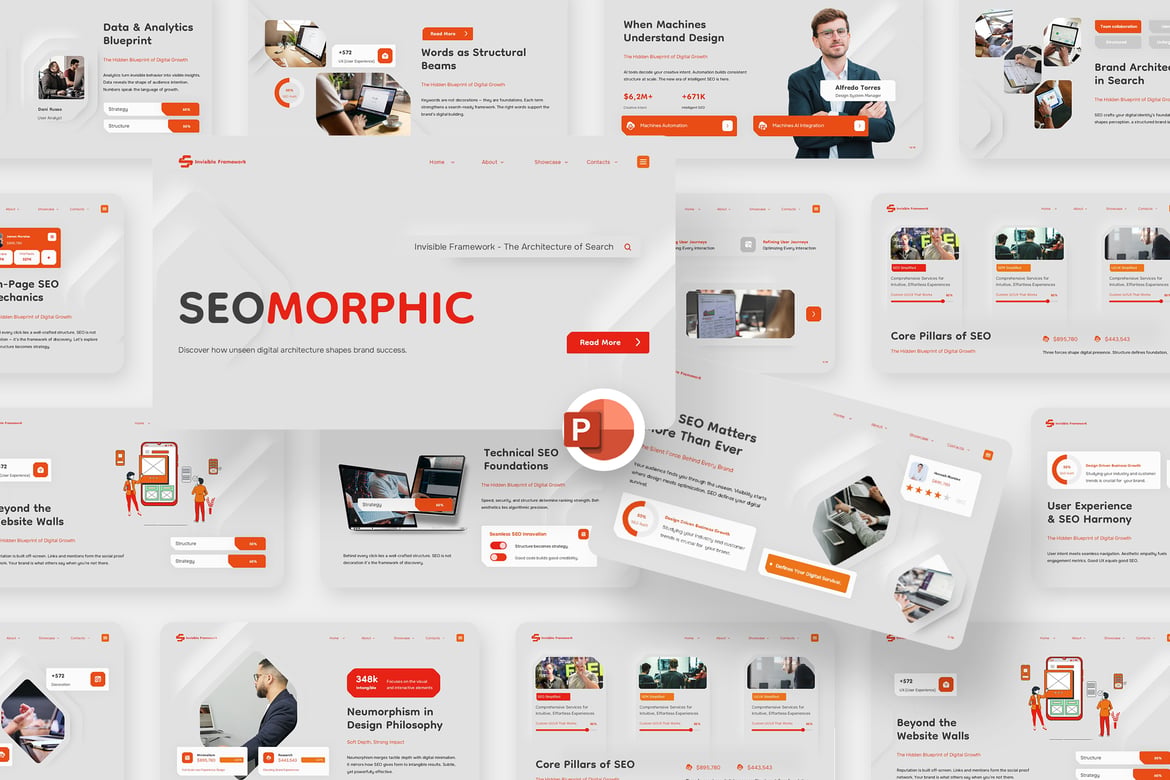 Template Presentasi PowerPoint SEO Neumorfik yang Menarik