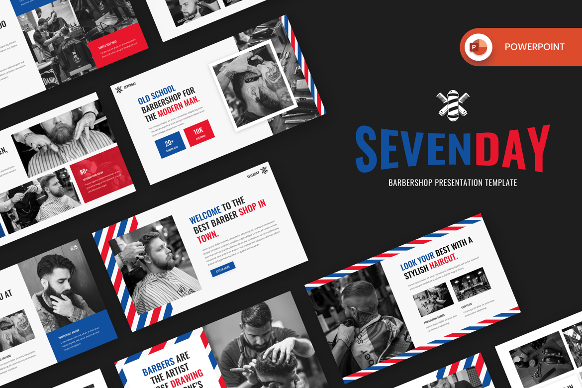 Template Presentasi PowerPoint Sevenday untuk Barbershop yang Menarik