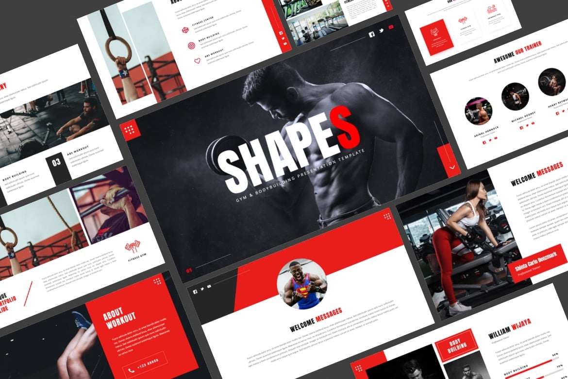 Template Powerpoint Gym & Bodybuilding SHAPES yang Modern dan Profesional