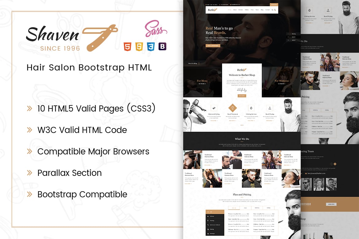 Shaven - Template Website Salon Modern dan Responsif